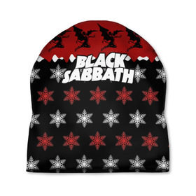 Шапка 3D с принтом Праздничный Black Sabbath в Петрозаводске, 100% полиэстер | универсальный размер, печать по всей поверхности изделия | black sabbath | группа | новогодний | новый год | рождество | свитер | снежинки | хард рок | хеви метал
