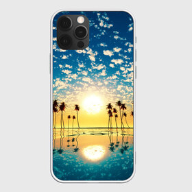 Чехол для iPhone 12 Pro Max с принтом Туристический Рай в Петрозаводске, Силикон |  | блик | вода | волна | восход | закат | море | небо | облако | отблеск | отпуск | отражение | пальма | солнце | турист