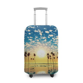 Чехол для чемодана 3D с принтом Туристический Рай в Петрозаводске, 86% полиэфир, 14% спандекс | двустороннее нанесение принта, прорези для ручек и колес | блик | вода | волна | восход | закат | море | небо | облако | отблеск | отпуск | отражение | пальма | солнце | турист