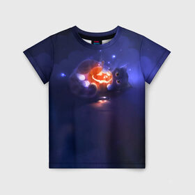 Детская футболка 3D с принтом Cute в Петрозаводске, 100% гипоаллергенный полиэфир | прямой крой, круглый вырез горловины, длина до линии бедер, чуть спущенное плечо, ткань немного тянется | halloween | pumpkin | witch | ведьма | демон | кот | тыква | хэллоуин | череп