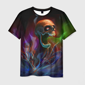 Мужская футболка 3D с принтом Skull в Петрозаводске, 100% полиэфир | прямой крой, круглый вырез горловины, длина до линии бедер | halloween | pumpkin | witch | ведьма | демон | кот | тыква | хэллоуин | череп