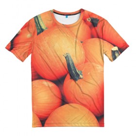 Мужская футболка 3D с принтом Тыквы в Петрозаводске, 100% полиэфир | прямой крой, круглый вырез горловины, длина до линии бедер | halloween | pumpkin | кот | тыква | хэллоуин