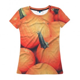 Женская футболка 3D с принтом Тыквы в Петрозаводске, 100% полиэфир ( синтетическое хлопкоподобное полотно) | прямой крой, круглый вырез горловины, длина до линии бедер | halloween | pumpkin | кот | тыква | хэллоуин