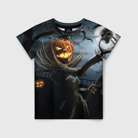 Детская футболка 3D с принтом Jack в Петрозаводске, 100% гипоаллергенный полиэфир | прямой крой, круглый вырез горловины, длина до линии бедер, чуть спущенное плечо, ткань немного тянется | halloween | pumpkin | witch | ведьма | демон | кот | тыква | хэллоуин | череп