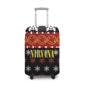 Чехол для чемодана 3D с принтом Nirvana праздничный в Петрозаводске, 86% полиэфир, 14% спандекс | двустороннее нанесение принта, прорези для ручек и колес | cobain | kurt | nirvana | альтернативный | боритон | гранж | группа | дональд | знак | кобейн | красный | крист новоселич | курт | музыка | музыкант | надпись | нирвана | новогодний | новый год | певец | праздник