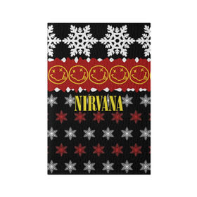 Обложка для паспорта матовая кожа с принтом Nirvana праздничный в Петрозаводске, натуральная матовая кожа | размер 19,3 х 13,7 см; прозрачные пластиковые крепления | cobain | kurt | nirvana | альтернативный | боритон | гранж | группа | дональд | знак | кобейн | красный | крист новоселич | курт | музыка | музыкант | надпись | нирвана | новогодний | новый год | певец | праздник