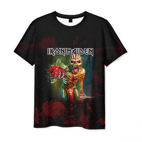 Мужская футболка 3D с принтом Индеец Iron Maiden в Петрозаводске, 100% полиэфир | прямой крой, круглый вырез горловины, длина до линии бедер | iron maiden | адриан смит | айрон мейден | группа | дэйв мюррей | железная дева | ирон майден | кровь | метал | мрачный | музыка | песни | рок | сердце | стив харрис | тяжелый | хеви | хевиметал
