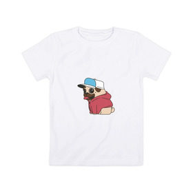 Детская футболка хлопок с принтом футболка с мопсом в Петрозаводске, 100% хлопок | круглый вырез горловины, полуприлегающий силуэт, длина до линии бедер | Тематика изображения на принте: 