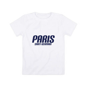 Детская футболка хлопок с принтом Paris Saint Germain (PSG) в Петрозаводске, 100% хлопок | круглый вырез горловины, полуприлегающий силуэт, длина до линии бедер | 
