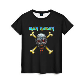 Женская футболка 3D с принтом Iron Maiden череп и кости в Петрозаводске, 100% полиэфир ( синтетическое хлопкоподобное полотно) | прямой крой, круглый вырез горловины, длина до линии бедер | iron maiden | адриан смит | айрон мейден | гроза | группа | дэйв мюррей | железная дева | ирон майден | метал | мрачный | музыка | песни | рок | стив харрис | тяжелый | флаг | хеви | хевиметал