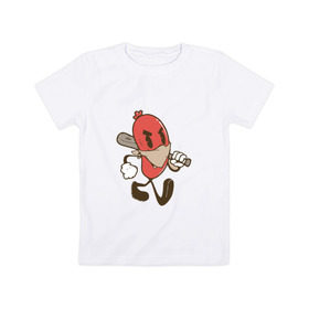 Детская футболка хлопок с принтом Хот-дог в Петрозаводске, 100% хлопок | круглый вырез горловины, полуприлегающий силуэт, длина до линии бедер | Тематика изображения на принте: bat | hot dog | бандана | бита | сосиска | хот дог