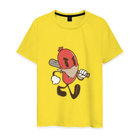 Мужская футболка хлопок с принтом Хот-дог в Петрозаводске, 100% хлопок | прямой крой, круглый вырез горловины, длина до линии бедер, слегка спущенное плечо. | bat | hot dog | бандана | бита | сосиска | хот дог
