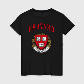 Женская футболка хлопок с принтом Harvard university в Петрозаводске, 100% хлопок | прямой крой, круглый вырез горловины, длина до линии бедер, слегка спущенное плечо | вуз | гарвард | герб | лига плюща | массачусетс | престижный | сша | университет