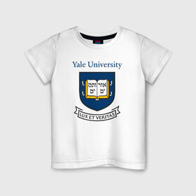 Детская футболка хлопок с принтом Йель в Петрозаводске, 100% хлопок | круглый вырез горловины, полуприлегающий силуэт, длина до линии бедер | Тематика изображения на принте: yalr university | йельский университет | лига плюща | престижный вуз | сша