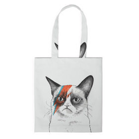 Сумка 3D повседневная с принтом Grumpy cat (David Bowie) в Петрозаводске, 100% полиэстер | Плотность: 200 г/м2; Размер: 34×35 см; Высота лямок: 30 см | бодиарт | грумпи | дэвид боуи | злой кот | интернет | котей | котик | кошка | мем | мемас | мемчик. | молния на лице | рисунок на лице | сердитый