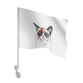 Флаг для автомобиля с принтом Grumpy cat (David Bowie) в Петрозаводске, 100% полиэстер | Размер: 30*21 см | бодиарт | грумпи | дэвид боуи | злой кот | интернет | котей | котик | кошка | мем | мемас | мемчик. | молния на лице | рисунок на лице | сердитый