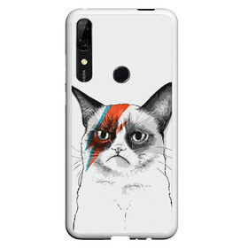 Чехол для Honor P Smart Z с принтом Grumpy cat (David Bowie) в Петрозаводске, Силикон | Область печати: задняя сторона чехла, без боковых панелей | Тематика изображения на принте: бодиарт | грумпи | дэвид боуи | злой кот | интернет | котей | котик | кошка | мем | мемас | мемчик. | молния на лице | рисунок на лице | сердитый