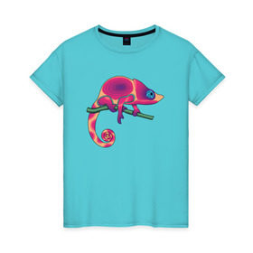 Женская футболка хлопок с принтом Хамелеон в Петрозаводске, 100% хлопок | прямой крой, круглый вырез горловины, длина до линии бедер, слегка спущенное плечо | hameleon | животные | хамелеон | ящер | ящерица