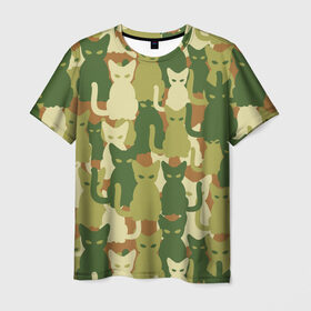 Мужская футболка 3D с принтом Камуфляж в Петрозаводске, 100% полиэфир | прямой крой, круглый вырез горловины, длина до линии бедер | Тематика изображения на принте: camouflage | cat | камуфляж | кот