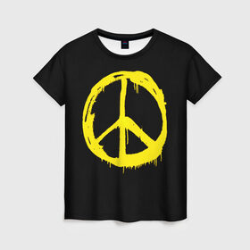 Женская футболка 3D с принтом Peace в Петрозаводске, 100% полиэфир ( синтетическое хлопкоподобное полотно) | прямой крой, круглый вырез горловины, длина до линии бедер | peace | vppdgryphon | арт | краска | мирный | миролюбивый | пацифик | прикольные | хиппи | цветные