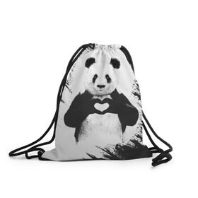 Рюкзак-мешок 3D с принтом Panda love в Петрозаводске, 100% полиэстер | плотность ткани — 200 г/м2, размер — 35 х 45 см; лямки — толстые шнурки, застежка на шнуровке, без карманов и подкладки | Тематика изображения на принте: 14 февраля | love | panda | panda love | день святого валентина | любовь | панда