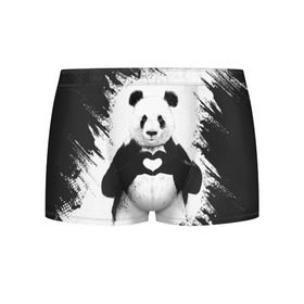 Мужские трусы 3D с принтом Panda love в Петрозаводске, 50% хлопок, 50% полиэстер | классическая посадка, на поясе мягкая тканевая резинка | Тематика изображения на принте: 14 февраля | love | panda | panda love | день святого валентина | любовь | панда