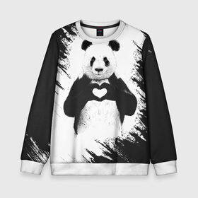 Детский свитшот 3D с принтом Panda love в Петрозаводске, 100% полиэстер | свободная посадка, прямой крой, мягкая тканевая резинка на рукавах и понизу свитшота | Тематика изображения на принте: 14 февраля | love | panda | panda love | день святого валентина | любовь | панда