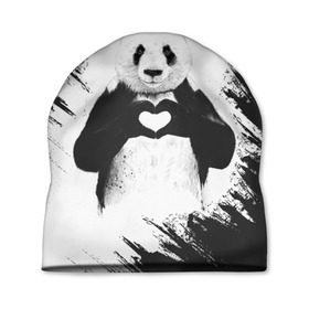Шапка 3D с принтом Panda love в Петрозаводске, 100% полиэстер | универсальный размер, печать по всей поверхности изделия | Тематика изображения на принте: 14 февраля | love | panda | panda love | день святого валентина | любовь | панда