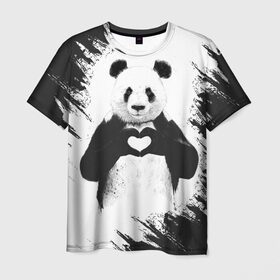 Мужская футболка 3D с принтом Panda love в Петрозаводске, 100% полиэфир | прямой крой, круглый вырез горловины, длина до линии бедер | 14 февраля | love | panda | panda love | день святого валентина | любовь | панда