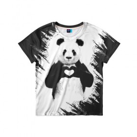 Детская футболка 3D с принтом Panda love в Петрозаводске, 100% гипоаллергенный полиэфир | прямой крой, круглый вырез горловины, длина до линии бедер, чуть спущенное плечо, ткань немного тянется | Тематика изображения на принте: 14 февраля | love | panda | panda love | день святого валентина | любовь | панда