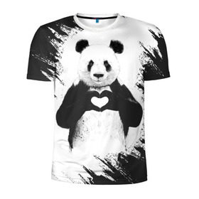 Мужская футболка 3D спортивная с принтом Panda love в Петрозаводске, 100% полиэстер с улучшенными характеристиками | приталенный силуэт, круглая горловина, широкие плечи, сужается к линии бедра | Тематика изображения на принте: 14 февраля | love | panda | panda love | день святого валентина | любовь | панда