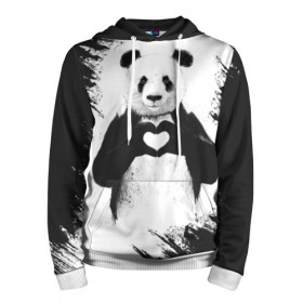 Мужская толстовка 3D с принтом Panda love в Петрозаводске, 100% полиэстер | двухслойный капюшон со шнурком для регулировки, мягкие манжеты на рукавах и по низу толстовки, спереди карман-кенгуру с мягким внутренним слоем. | 14 февраля | love | panda | panda love | день святого валентина | любовь | панда