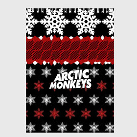 Скетчбук с принтом Праздничный Arctic Monkeys в Петрозаводске, 100% бумага
 | 48 листов, плотность листов — 100 г/м2, плотность картонной обложки — 250 г/м2. Листы скреплены сверху удобной пружинной спиралью | алекс тёрнер | арктик | арктические мартышки | гаражный | группа | джейми кук | знак | инди рок | красный | м | манкис | музыка | надпись | ник о мэлли | новогодний | новый год | обезьяна