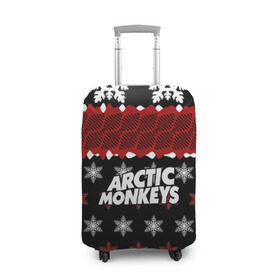 Чехол для чемодана 3D с принтом Праздничный Arctic Monkeys в Петрозаводске, 86% полиэфир, 14% спандекс | двустороннее нанесение принта, прорези для ручек и колес | Тематика изображения на принте: алекс тёрнер | арктик | арктические мартышки | гаражный | группа | джейми кук | знак | инди рок | красный | м | манкис | музыка | надпись | ник о мэлли | новогодний | новый год | обезьяна