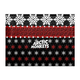 Обложка для студенческого билета с принтом Праздничный Arctic Monkeys в Петрозаводске, натуральная кожа | Размер: 11*8 см; Печать на всей внешней стороне | Тематика изображения на принте: алекс тёрнер | арктик | арктические мартышки | гаражный | группа | джейми кук | знак | инди рок | красный | м | манкис | музыка | надпись | ник о мэлли | новогодний | новый год | обезьяна