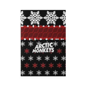Обложка для паспорта матовая кожа с принтом Праздничный Arctic Monkeys в Петрозаводске, натуральная матовая кожа | размер 19,3 х 13,7 см; прозрачные пластиковые крепления | алекс тёрнер | арктик | арктические мартышки | гаражный | группа | джейми кук | знак | инди рок | красный | м | манкис | музыка | надпись | ник о мэлли | новогодний | новый год | обезьяна