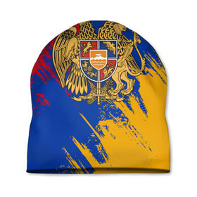 Шапка 3D с принтом Герб и флаг Армении в Петрозаводске, 100% полиэстер | универсальный размер, печать по всей поверхности изделия | армения | герб армении | герб и флаг армении | флаг армении