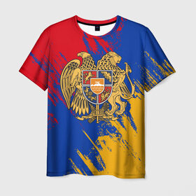 Мужская футболка 3D с принтом Герб и флаг Армении в Петрозаводске, 100% полиэфир | прямой крой, круглый вырез горловины, длина до линии бедер | армения | герб армении | герб и флаг армении | флаг армении
