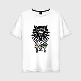 Женская футболка хлопок Oversize с принтом The Witcher в Петрозаводске, 100% хлопок | свободный крой, круглый ворот, спущенный рукав, длина до линии бедер
 | the wicher | аксий | белый волк | ведьмак | знаки