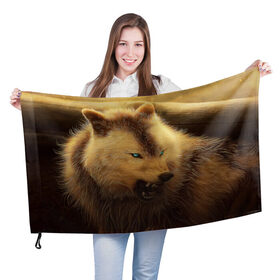 Флаг 3D с принтом Волчий оскал. в Петрозаводске, 100% полиэстер | плотность ткани — 95 г/м2, размер — 67 х 109 см. Принт наносится с одной стороны | вожак | волк | животные | звери | оскал | хищник