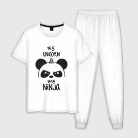 Мужская пижама хлопок с принтом Unicorn ninja в Петрозаводске, 100% хлопок | брюки и футболка прямого кроя, без карманов, на брюках мягкая резинка на поясе и по низу штанин
 | panda dab | unicorn ninja