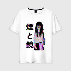 Женская футболка хлопок Oversize с принтом MIRRORS Sad Japanese Aesthetic в Петрозаводске, 100% хлопок | свободный крой, круглый ворот, спущенный рукав, длина до линии бедер
 | 