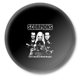 Значок с принтом Группа Scorpions в Петрозаводске,  металл | круглая форма, металлическая застежка в виде булавки | scorpions | группа | скорпионс | хард | хардрок
