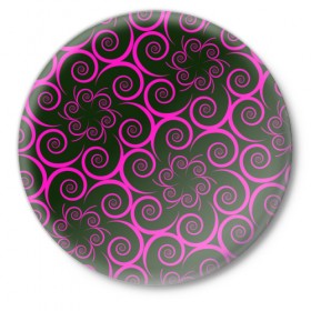 Значок с принтом Розовые цветы в Петрозаводске,  металл | круглая форма, металлическая застежка в виде булавки | pink | кружева | лепестки | розовый | спираль | узор | фрактал | цветки | цветок | цветы