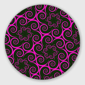 Коврик круглый с принтом Розовые цветы в Петрозаводске, резина и полиэстер | круглая форма, изображение наносится на всю лицевую часть | pink | кружева | лепестки | розовый | спираль | узор | фрактал | цветки | цветок | цветы