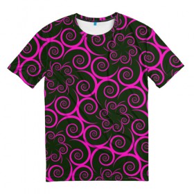 Мужская футболка 3D с принтом Розовые цветы в Петрозаводске, 100% полиэфир | прямой крой, круглый вырез горловины, длина до линии бедер | pink | кружева | лепестки | розовый | спираль | узор | фрактал | цветки | цветок | цветы