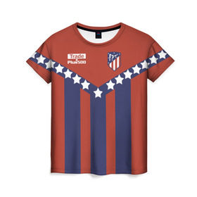 Женская футболка 3D с принтом Atletico Madrid Original #11 в Петрозаводске, 100% полиэфир ( синтетическое хлопкоподобное полотно) | прямой крой, круглый вырез горловины, длина до линии бедер | атлетико мадрид | полосы | эмблема