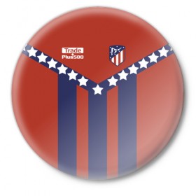 Значок с принтом Atletico Madrid Original #11 в Петрозаводске,  металл | круглая форма, металлическая застежка в виде булавки | атлетико мадрид | полосы | эмблема