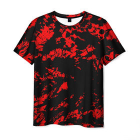 Мужская футболка 3D с принтом Красные краски в Петрозаводске, 100% полиэфир | прямой крой, круглый вырез горловины, длина до линии бедер | abstraction | абстракция красок | брызги красок | краска | красные краски | потертость красок | разводы красок | черно белый