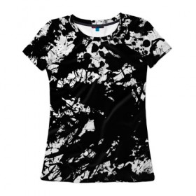 Женская футболка 3D с принтом Черно белые краски в Петрозаводске, 100% полиэфир ( синтетическое хлопкоподобное полотно) | прямой крой, круглый вырез горловины, длина до линии бедер | abstraction | абстракция красок | брызги красок | краска | потертость красок | разводы красок | черно белый